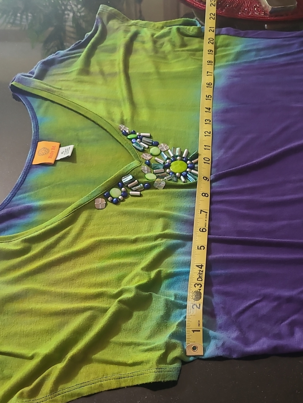 Ruby Rd. Green & Purple V-Neck Embellished Top - Picture 5 of 7